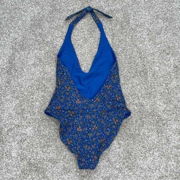 Veronica Beard Vickerie Floral Halter One-Piece Swimsuit Nottingham Blue Multi - Picture 4 of 11